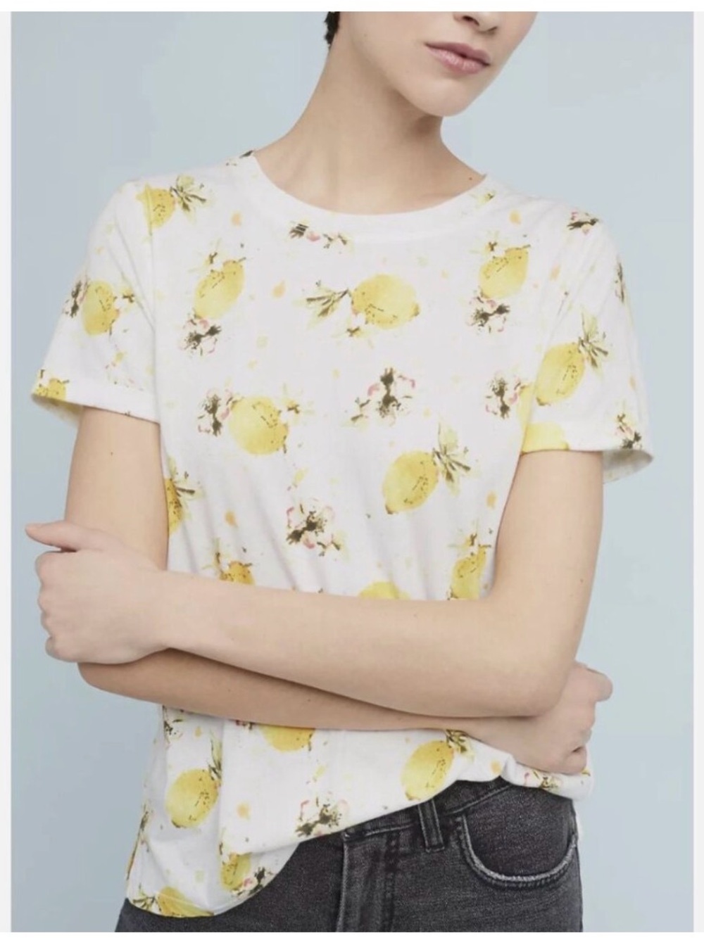 ANTHROPOLOGIE MEADOW RUE Vintage Flowers and Lemons Tee Size Medium